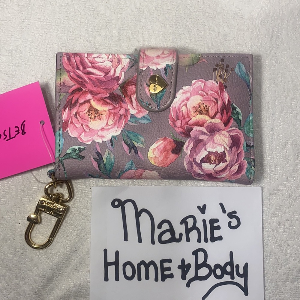 Betsey Johnson wallet flap grey gray blush pink flowers floral BNWT